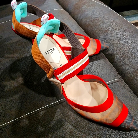 Fendi Shoes - Fendi Red Colibri Slingback Mesh Pumps